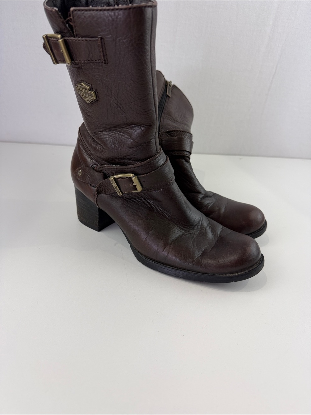 Harley-Davidson Dark Brown Leather Mid-Calf Heeled Boots